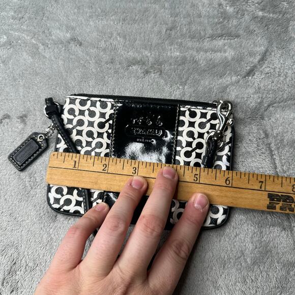 Coach Black White Signature Coated Canvas Leather Trim Small Wristlet Pouch - Picture 5 of 6